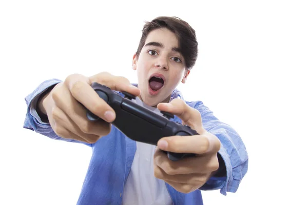 Isolierter Teenager Der Videospiele Spielt — Stockfoto