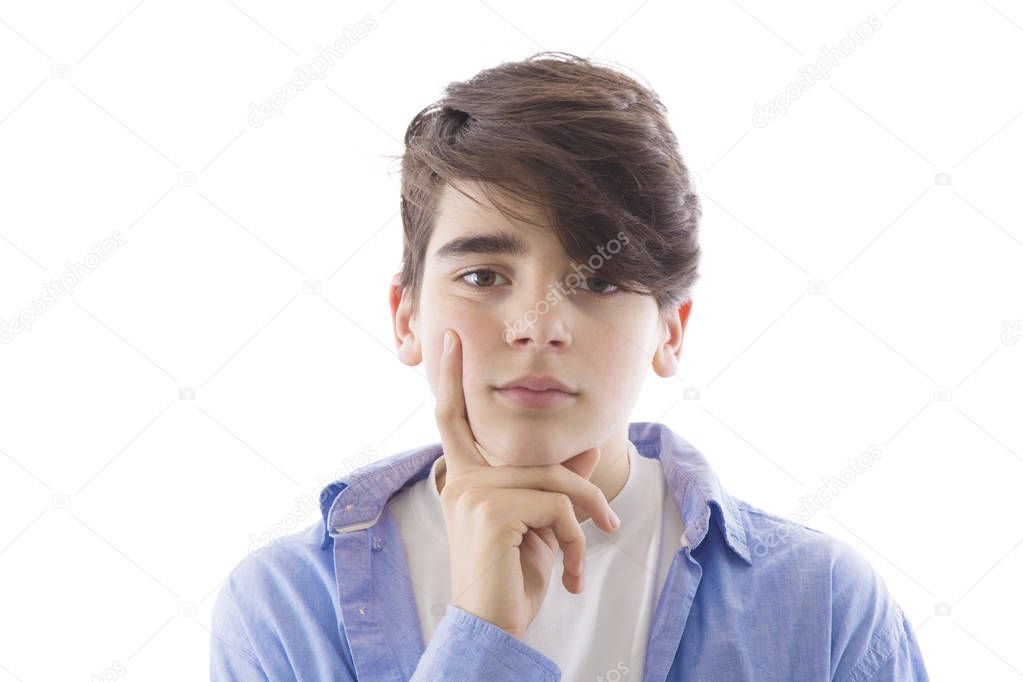 adolescent or preadolescent child isolated in white background