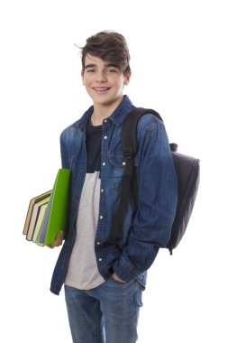 Öğrenci, okula dönüş izole kitaplar