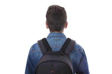 genç izole boş sırt çantası ile geri
