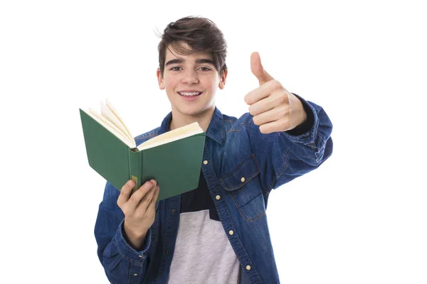 Estudiante Adolescente Con Libros Sonriendo Blanco Aislado — Foto de Stock