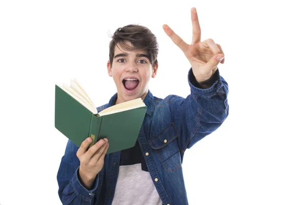 Estudiante Adolescente Con Libros Sonriendo Blanco Aislado —  Fotos de Stock