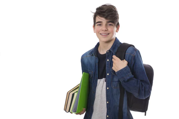 Estudiante Con Libros Aislados Vuelta Escuela —  Fotos de Stock