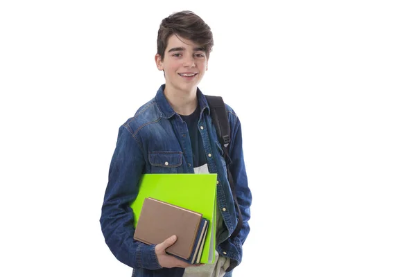 Estudante Com Livros Isolados Volta Escola — Fotografia de Stock