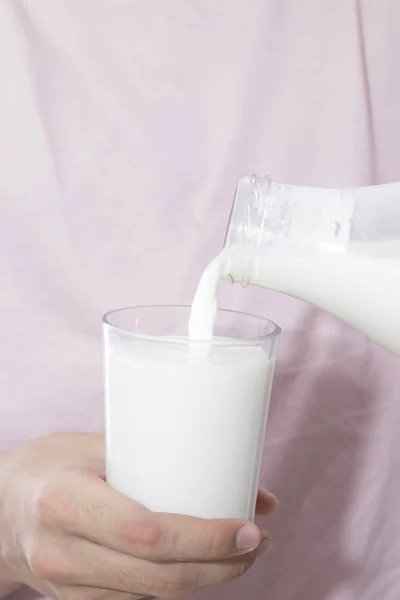 Young Man Bottle Milk Glass Fresh Milk — Stockfoto