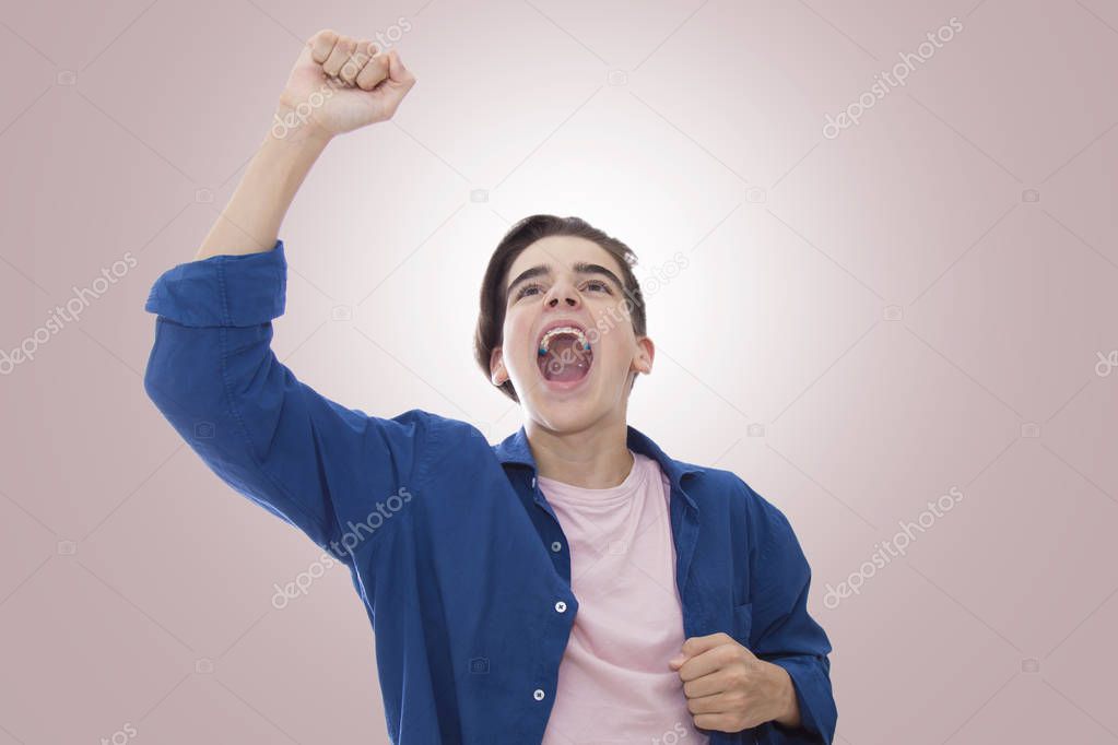 young isolated euphoric celebrating success