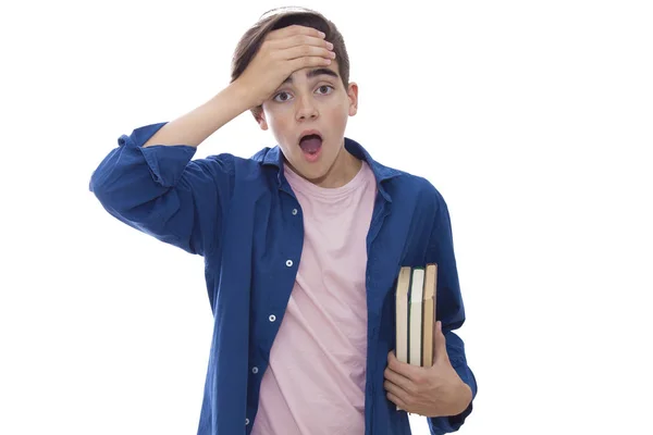 Estudiante Con Libros Aislados Fondo Blanco —  Fotos de Stock