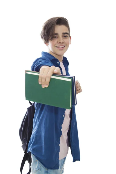 Étudiant Avec Des Livres Isolés Blanc — Photo