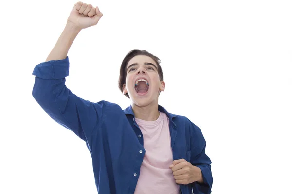 Jeune Étudiant Adolescent Isolé Blanc Avec Une Expression Succès — Photo