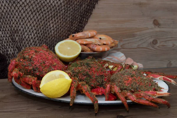 Mariscos Frescos Con Limón Cangrejos Araña —  Fotos de Stock