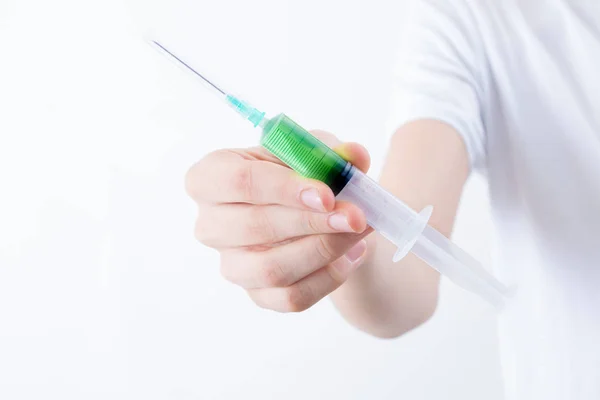 Hand Spruta Med Vaccin Eller Antibiotika Medikament — Stockfoto