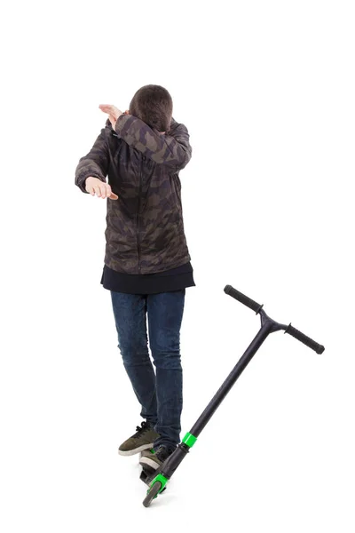 Jovem Adolescente Com Scooter Isolado Fundo Branco — Fotografia de Stock