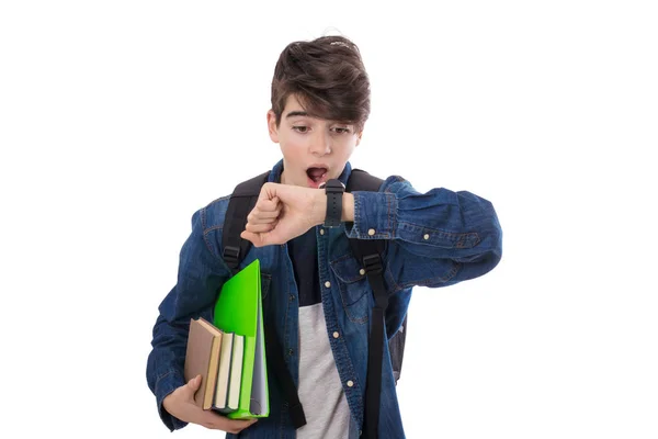 Estudiante Aislado Mirando Reloj — Foto de Stock