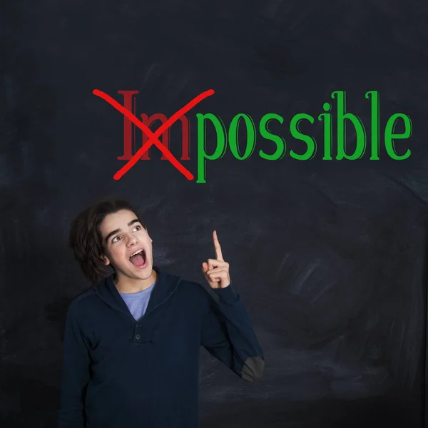 Young Isolated Showing Concept Impossible Possible — Stock Photo, Image