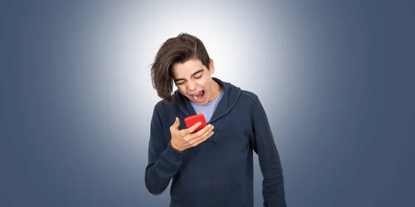 Adolescente Estudiante Aislado Con Teléfono Móvil — Foto de Stock