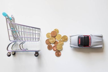 para ve araba ile alışveriş sepeti, satın almak ve araba kiralamak