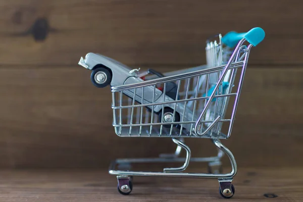 Carrito Compras Con Coche Comprar Alquilar Coche —  Fotos de Stock