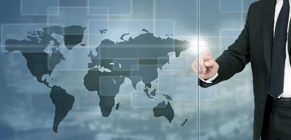 Business Man Interactive World Map — Stock Photo, Image