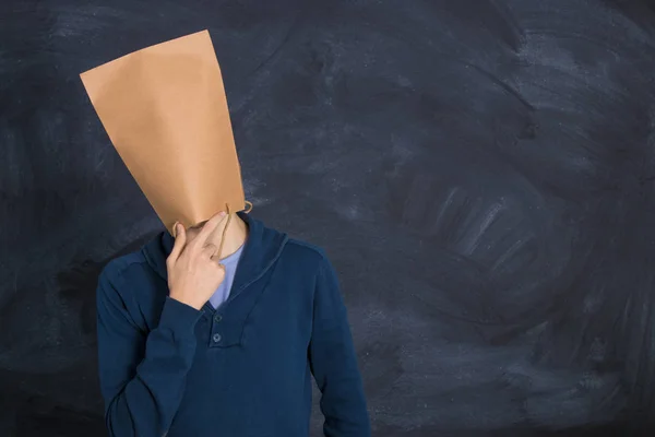 Man Thoughtful Cardboard Head — Stock Photo, Image