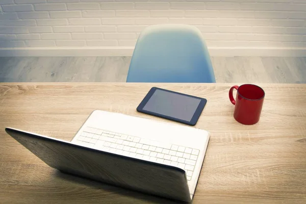 Desktop Laptop Coffee Cup — Stock Photo, Image