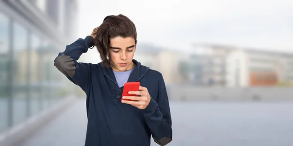 Teenager Isolated Student Mobile Phone — Stockfoto