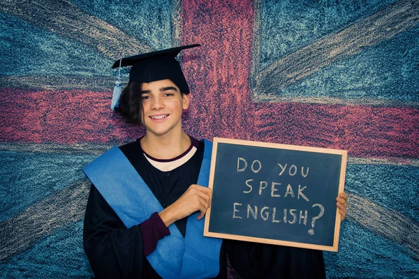 student with english speaking message, languages