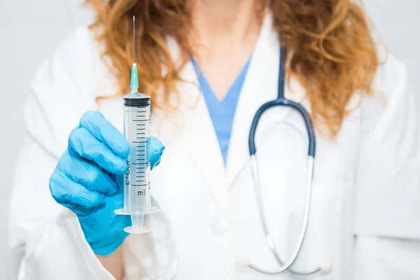 Doctor Vaccine Syringe Hand — Stock Photo, Image