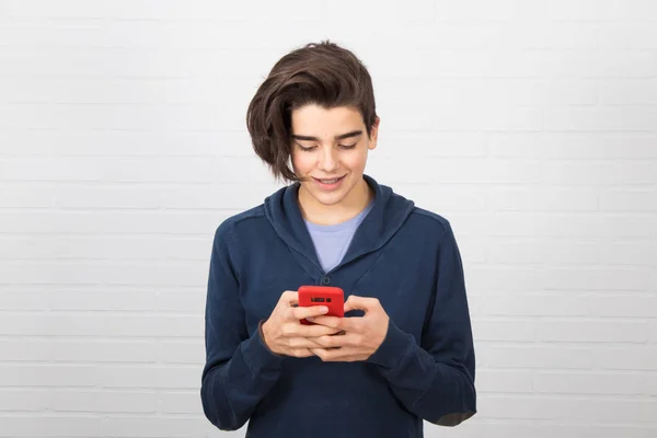 Teenager Isolated Student Mobile Phone — Stockfoto