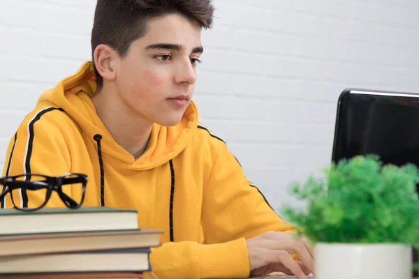Молодий Студент Ноутбуком Працює Або Навчається — стокове фото