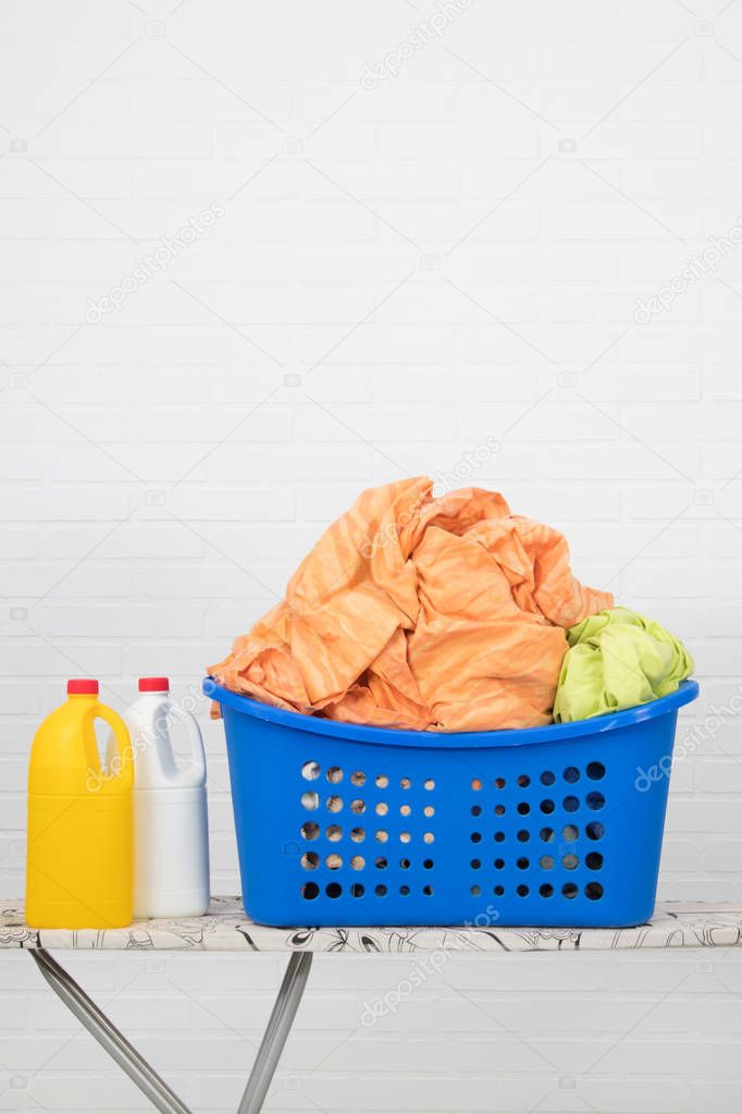cleaning products with washing clothes, laundry