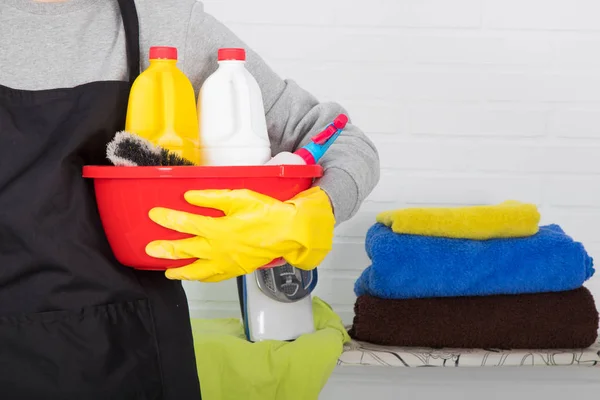 Κοντινά Πλάνα Για Τις Οικιακές Δουλειές Τον Καθαρισμό — Φωτογραφία Αρχείου
