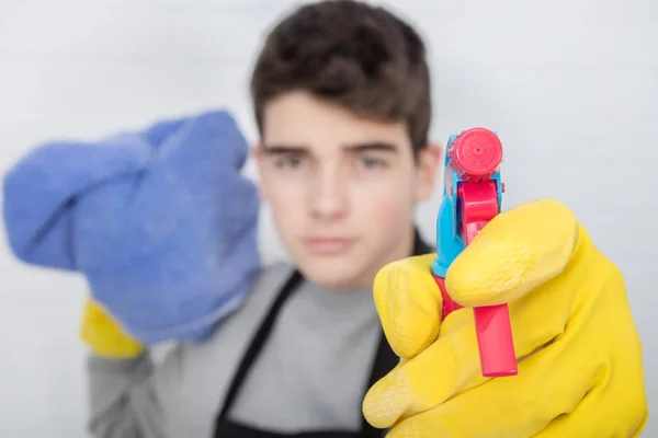 Man Cleaning Closeup View Detergent — Stock Photo, Image