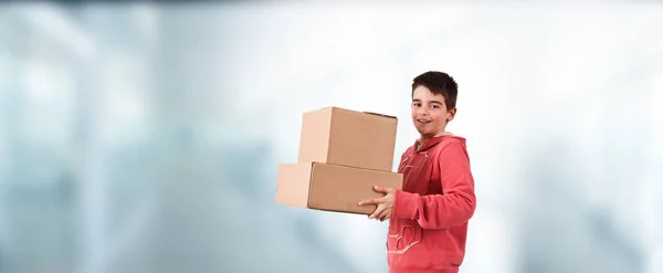 youth with delivery boxes, packages or merchandise