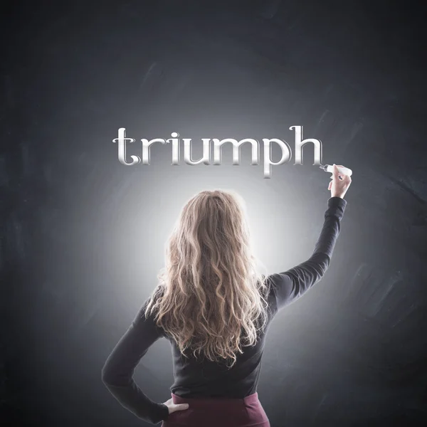 Kobieta Pisząca Koncepcję Triumfu — Zdjęcie stockowe