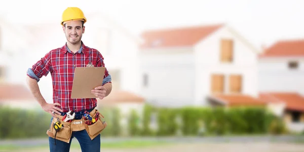 Trabalhador Construção Civil Profissional Com Ferramentas — Fotografia de Stock