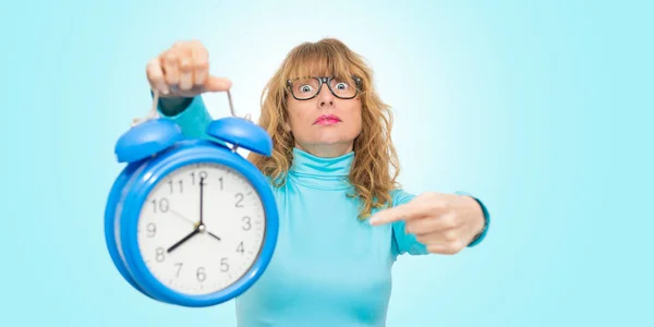 Isolated Woman Clock Alarm — Stock Photo, Image