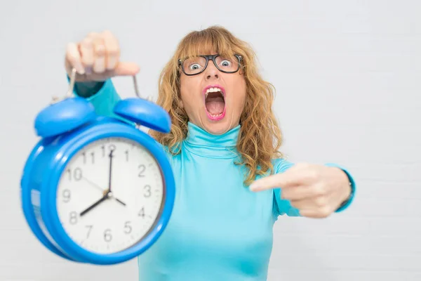 Isolated Woman Clock Alarm — Stock Photo, Image