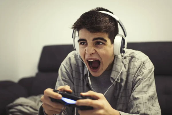 Young Euphoric Playing Video Games — Stock Photo, Image