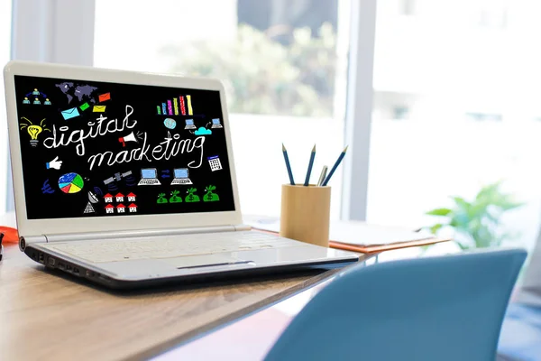 Desktop Met Laptop Digitaal Marketing Web — Stockfoto
