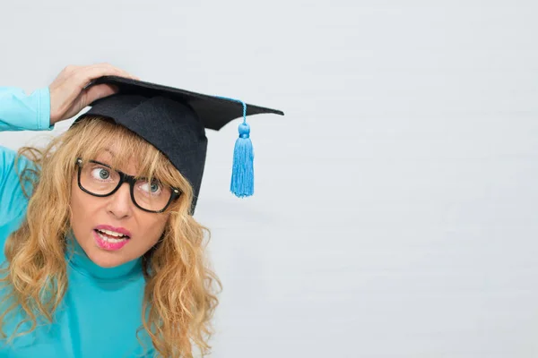 Adult Student Graduation Cap Watching — Stock Photo, Image