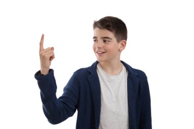 izole çocuk veya genç parmak ile işaret