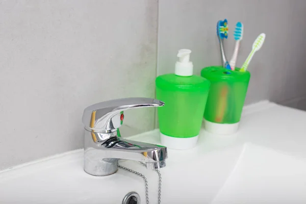 Bathroom Tap Toilet Brushes — Stock Photo, Image