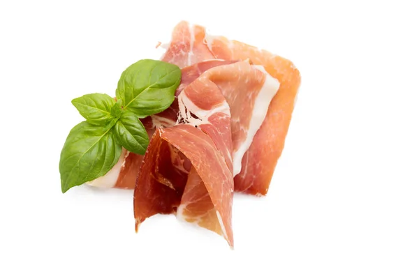 Prosciutto Iberico Isolato Sfondo Bianco — Foto Stock