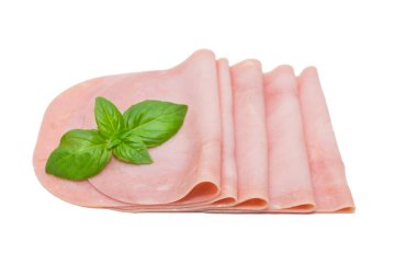 beyaz arka planda izole dilimlenmiş jambon