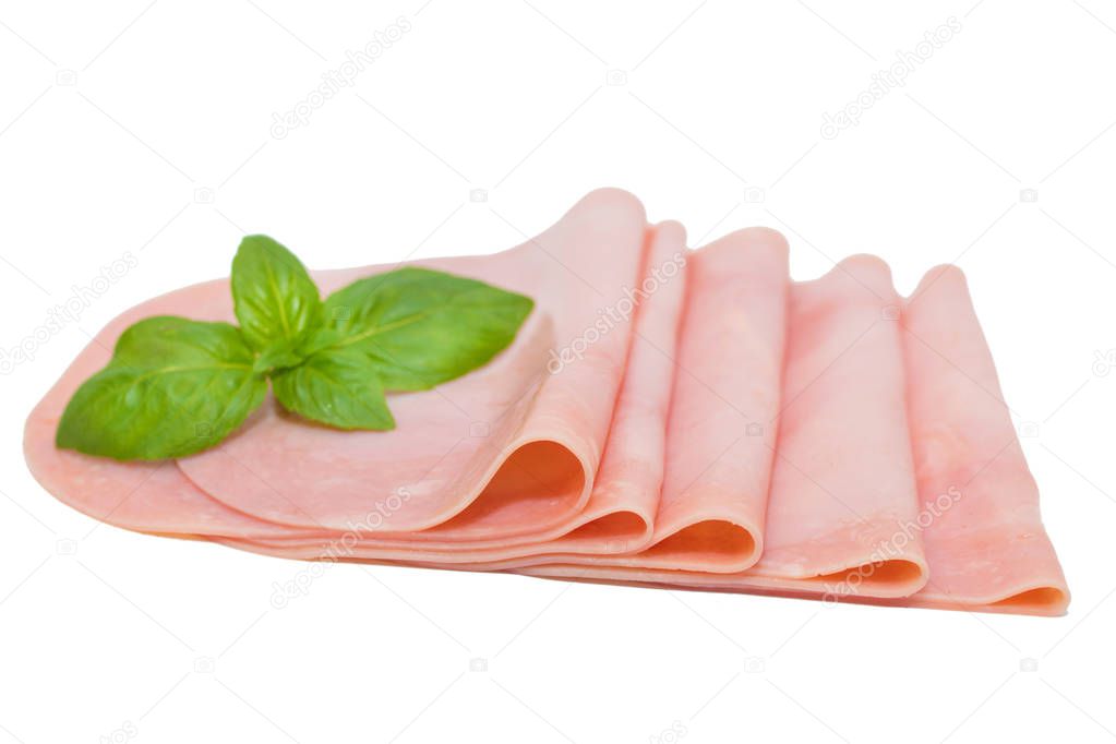 sliced ham isolated in white background