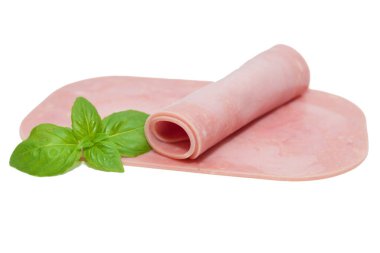 beyaz arka planda izole dilimlenmiş jambon