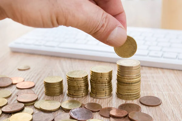 Hand Coin Money Stacked Savings — Stock Photo, Image