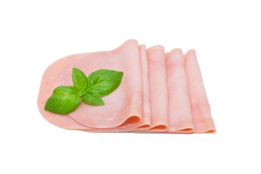 beyaz arka planda izole dilimlenmiş jambon