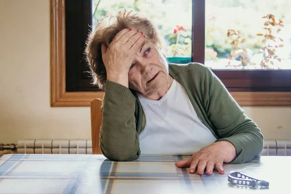 Portrait Older Woman Headache Expression — Stock Photo, Image