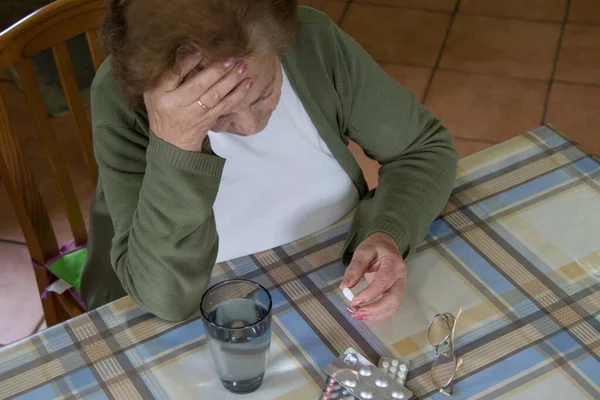 Senior Medication Glass Water — Stock Photo, Image